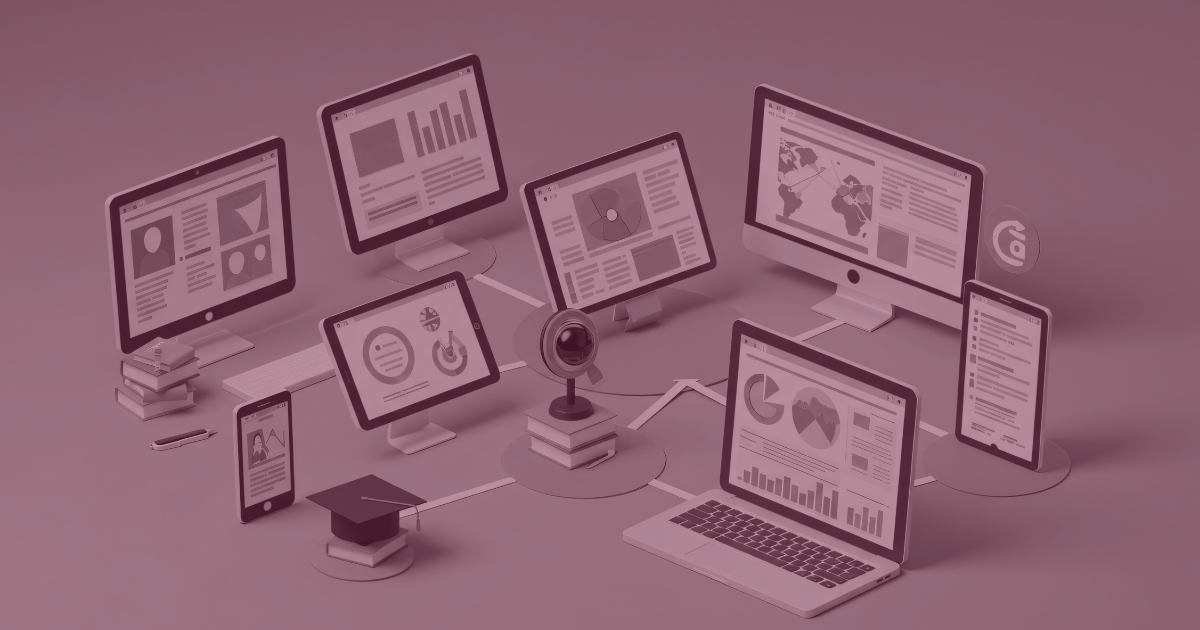 Abstract digital marketing dashboard with multiple screens displaying analytics and charts, symbolizing strategy, growth, and modern marketing.