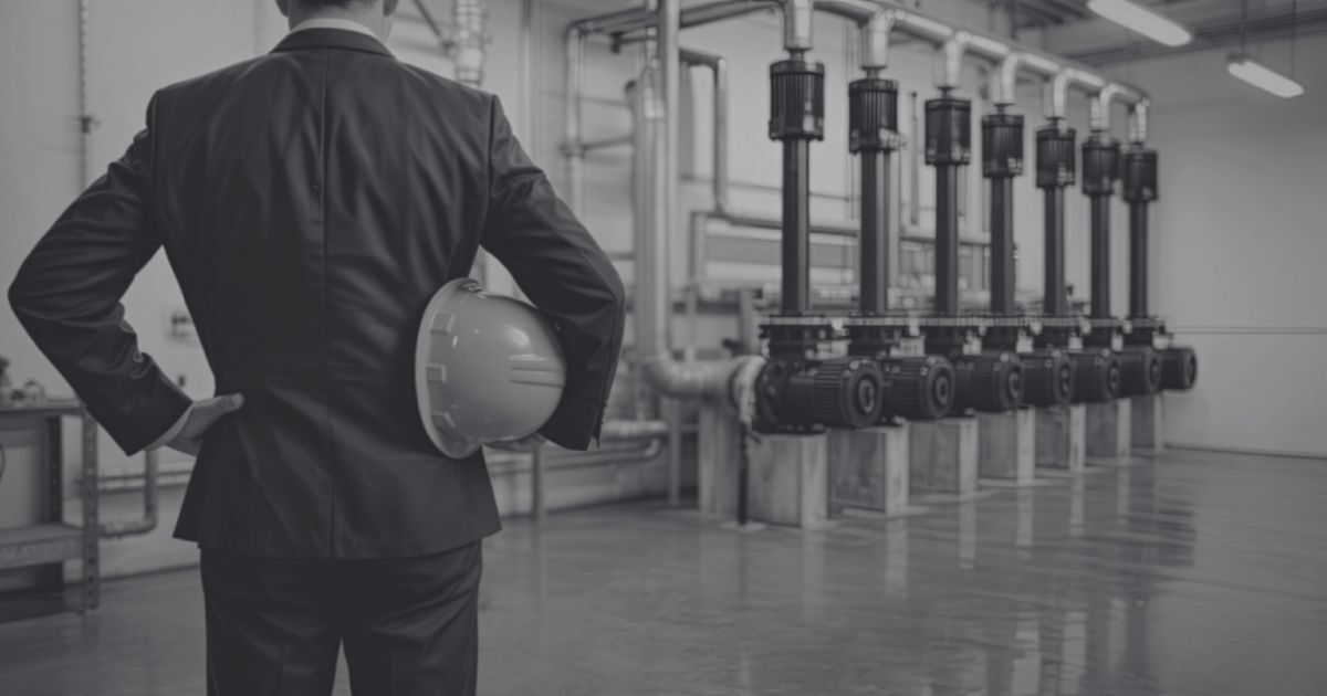 Manufacturing leader standing inside a modern production facility